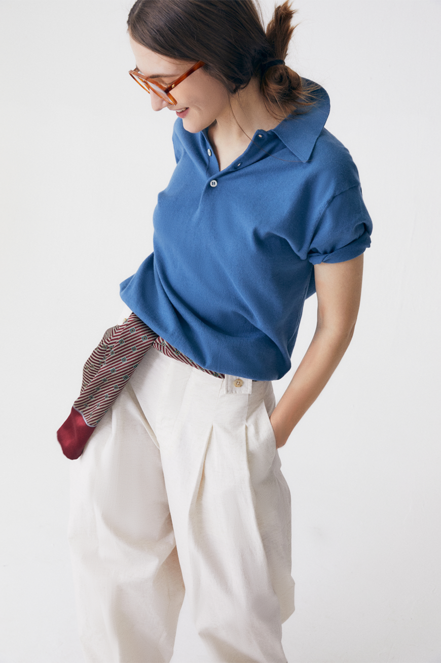 Nina Cotton Polo Shirt - Blue