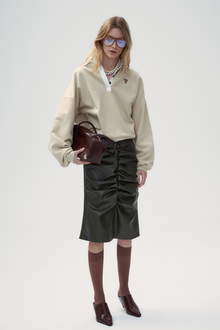 Alexa Sustainable Leather Skirt - Olive green