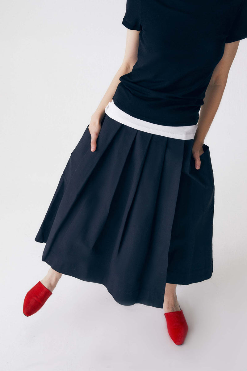 Loose fit Wrap Pleated Cotton Skirt