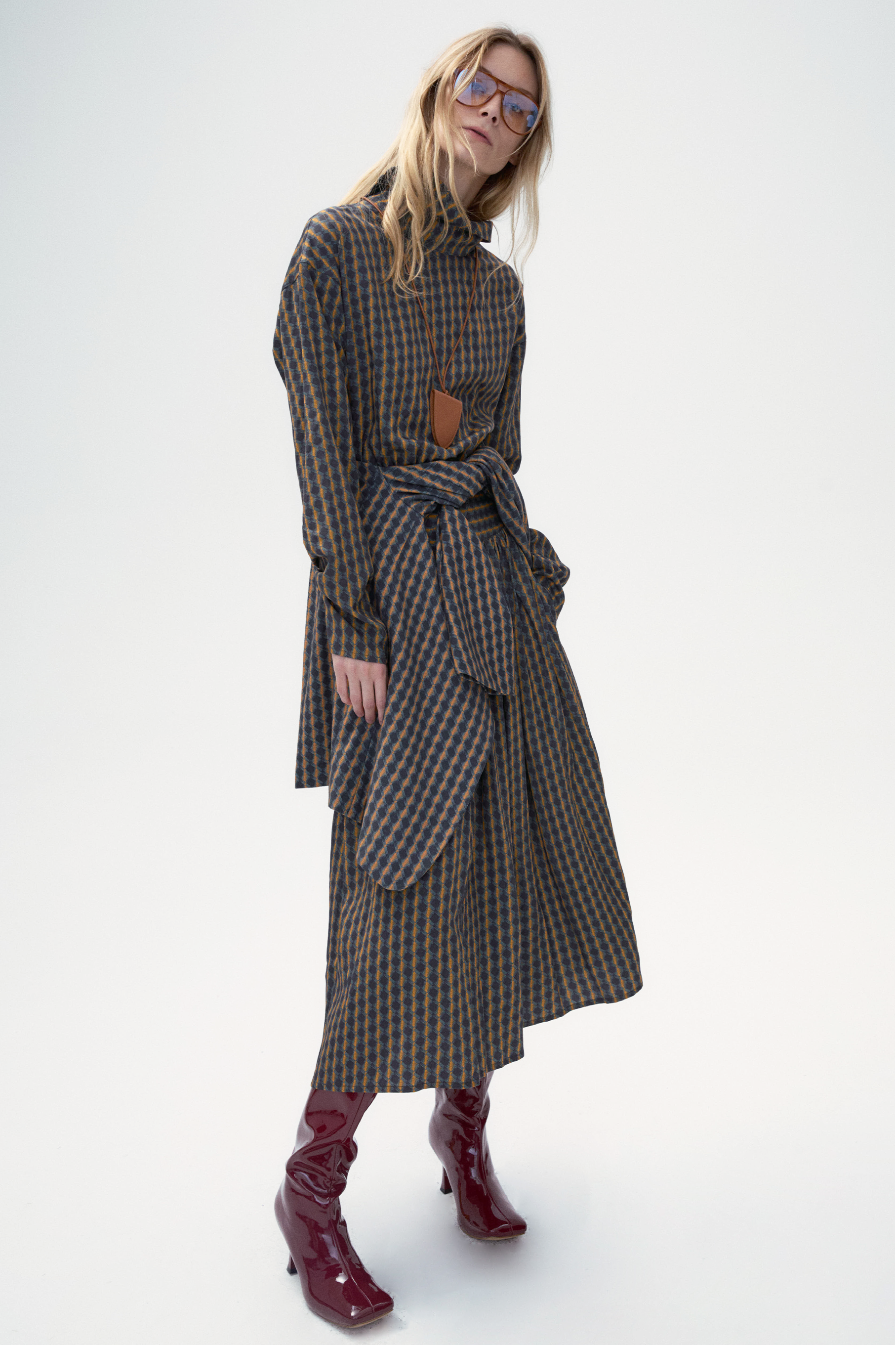 Two-lapel Plaid Fake Two-piece Dress