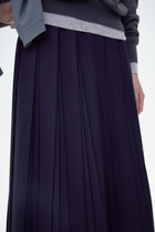 Wool Blend A-shape Pleated Skirt - Navy blue