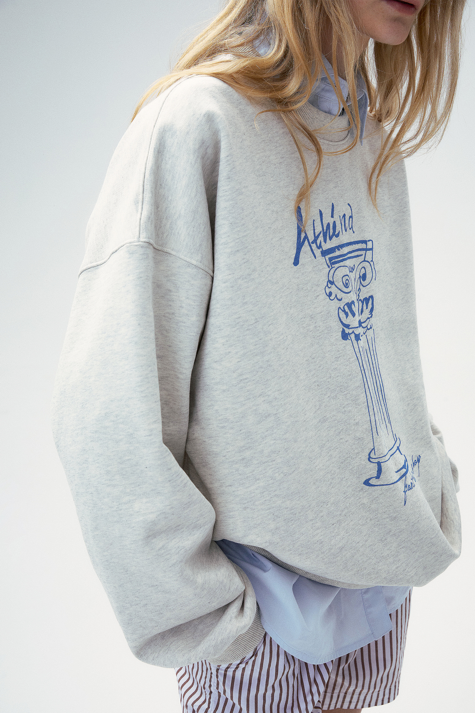 “Bon voyage” Sweatshirt Capsule Series – “Meet the Goddess” Greek Pillar Sweatshirt - Sapphire blue