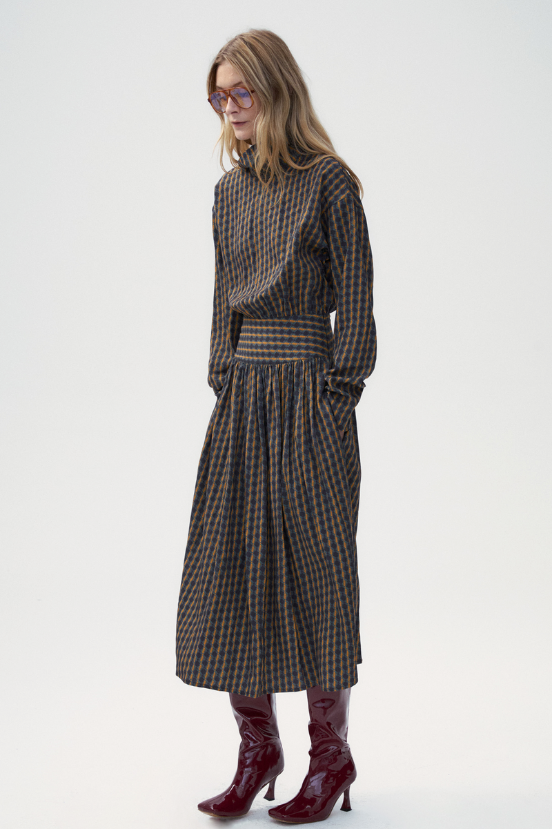 Two-lapel Plaid Fake Two-piece Dress