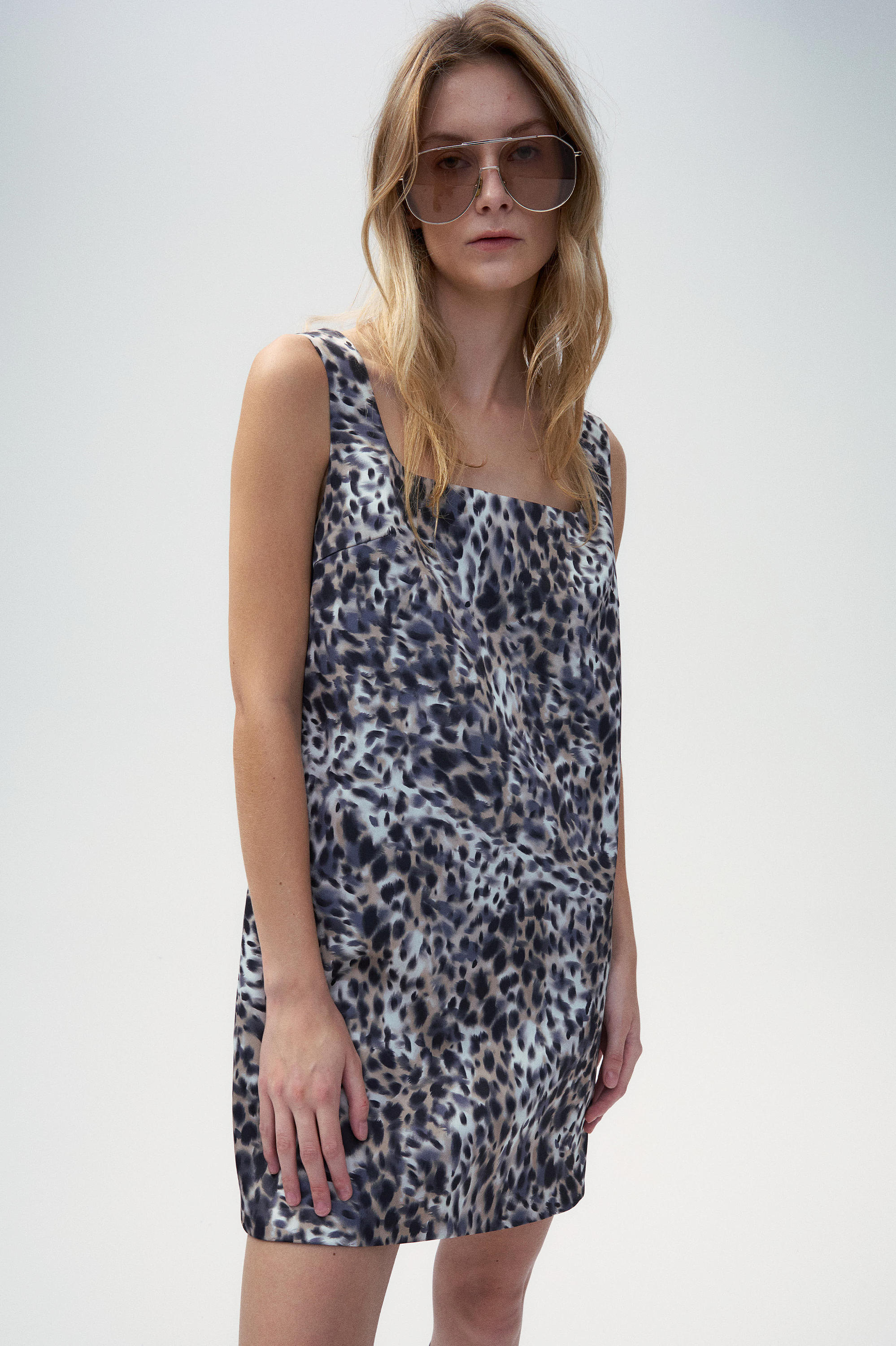 Leopard Print U-neckline A shape Dress