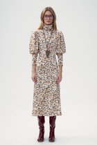 Daisy Ditsy Floral Knit Midi Dress with Mutton Sleeve