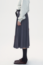 Wool Blend A-shape Pleated Skirt - Navy blue