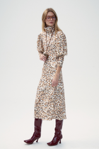 Daisy Ditsy Floral Knit Midi Dress with Mutton Sleeve