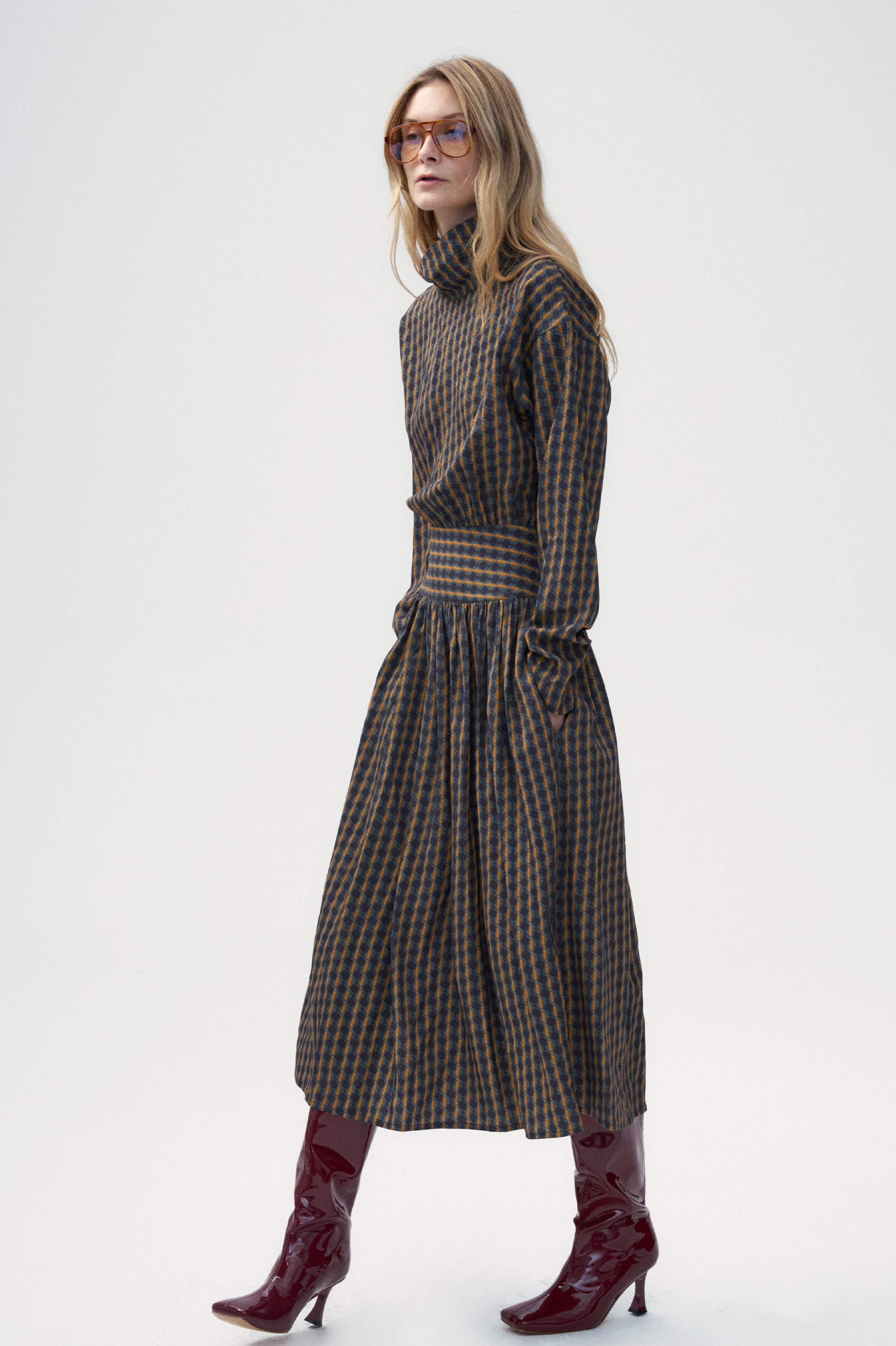 Two-lapel Plaid Fake Two-piece Dress