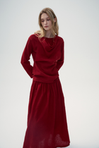 Voluminous Wool Blend Knitted Pullover - Ruby