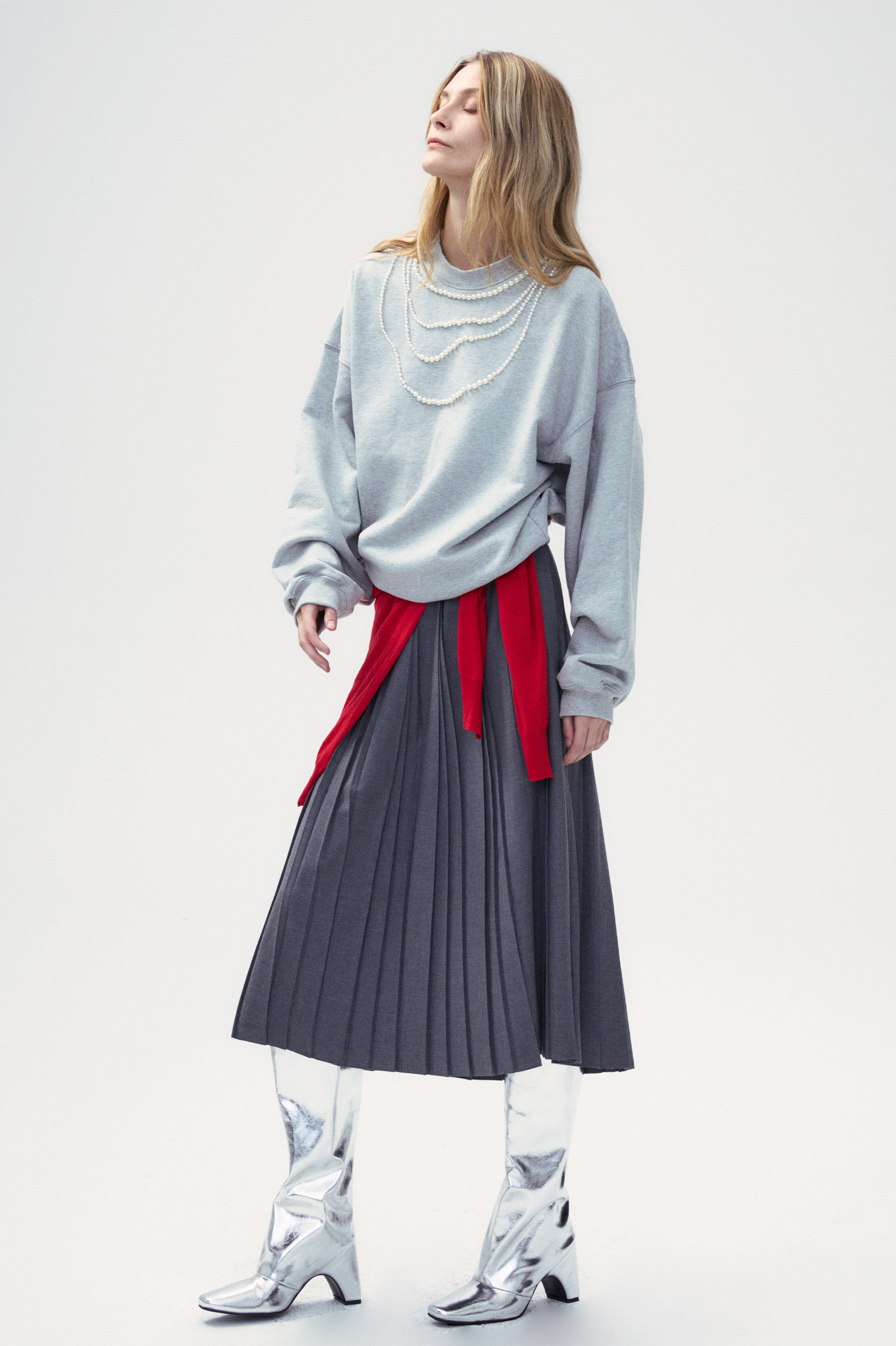 Wool Blend A-shape Pleated Skirt - Gray