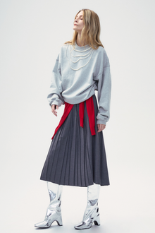 Wool Blend A-shape Pleated Skirt - Navy blue