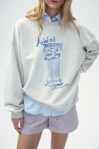 “Bon voyage” Sweatshirt Capsule Series – “Meet the Goddess” Greek Pillar Sweatshirt - Light floral gray