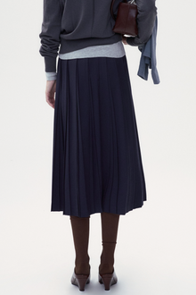 Wool Blend A-shape Pleated Skirt - Navy blue