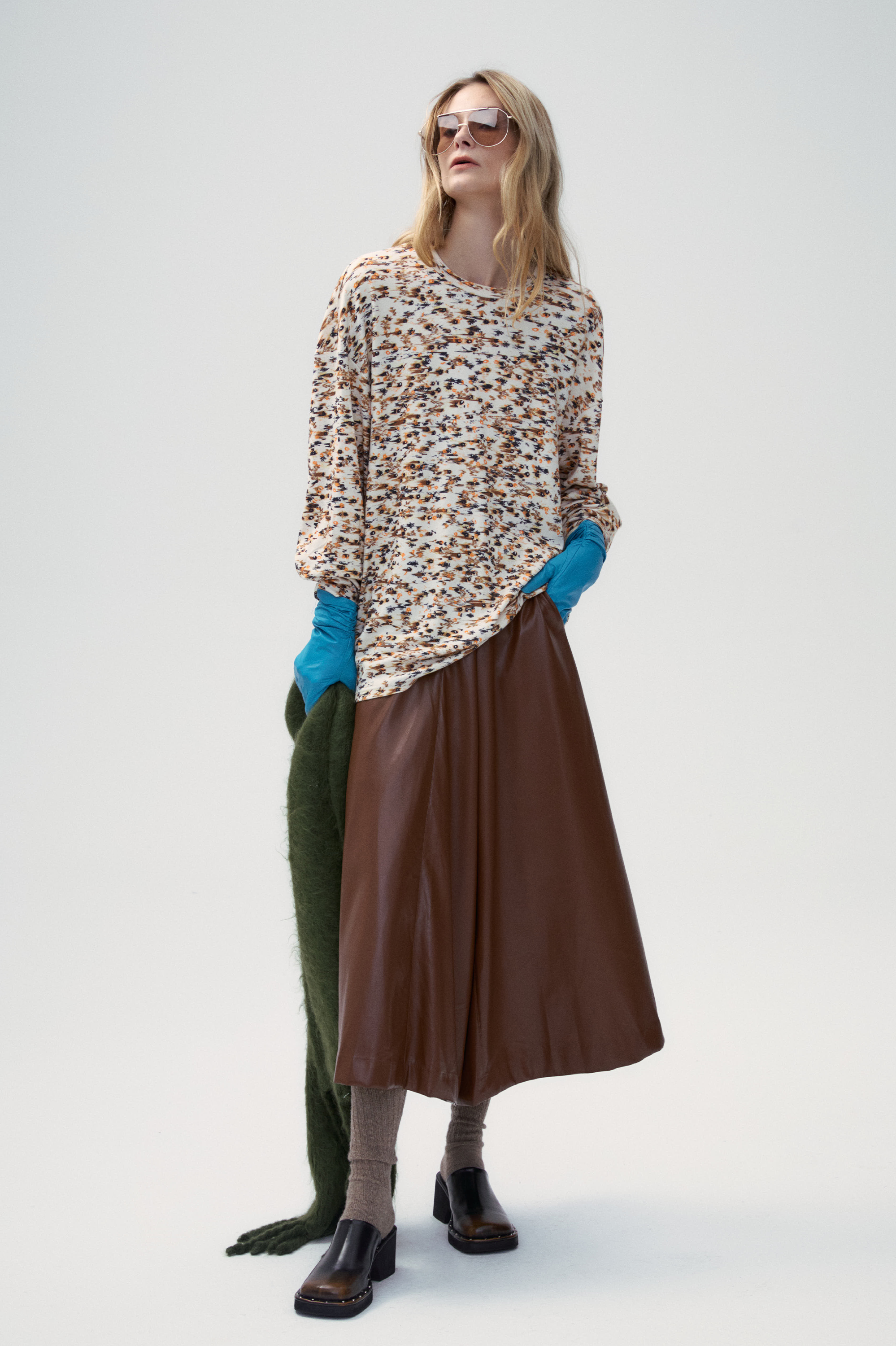 Sheepskin Deconstructed Wide Hem Apron Pants